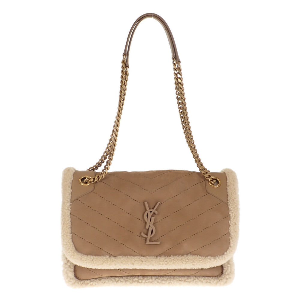 Saint Laurent Niki Medium Shoulder Shearling Tan